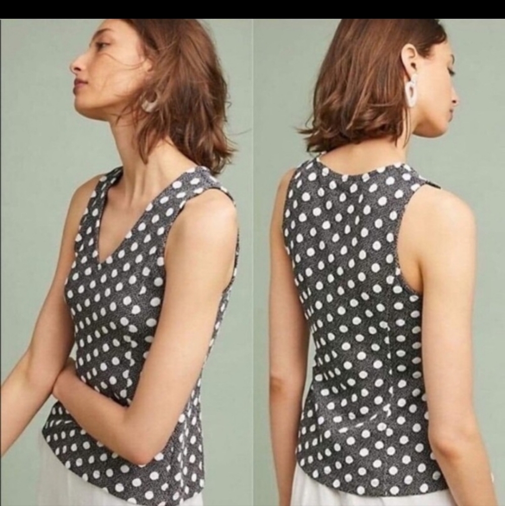 NWOT Maeve by Anthropology black structured tank with white poke a dots. Size S